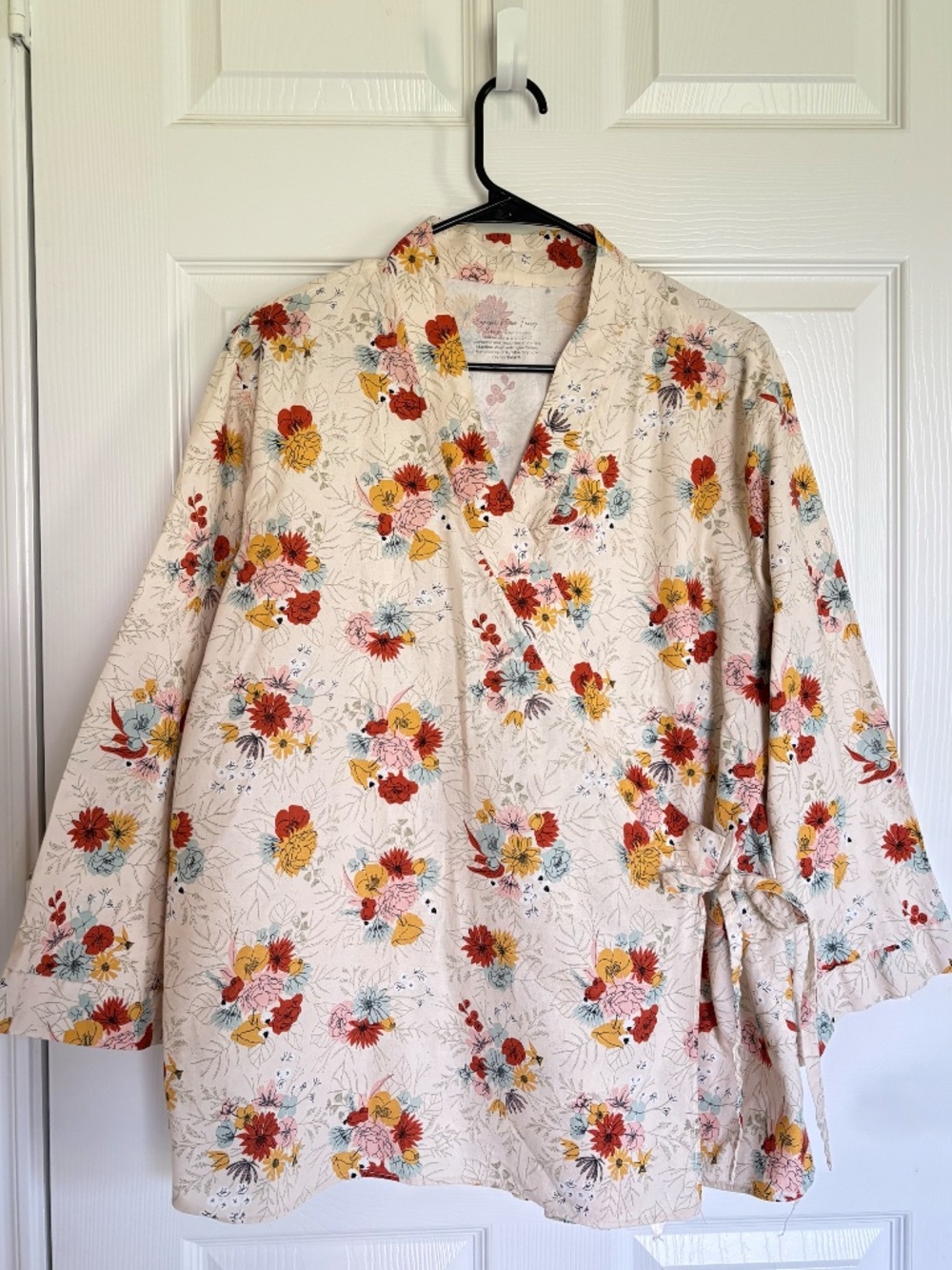Sugar Plum Fairy Womens Handmade Cotton Floral Kimono Wrap Jacket Tie Cardigan